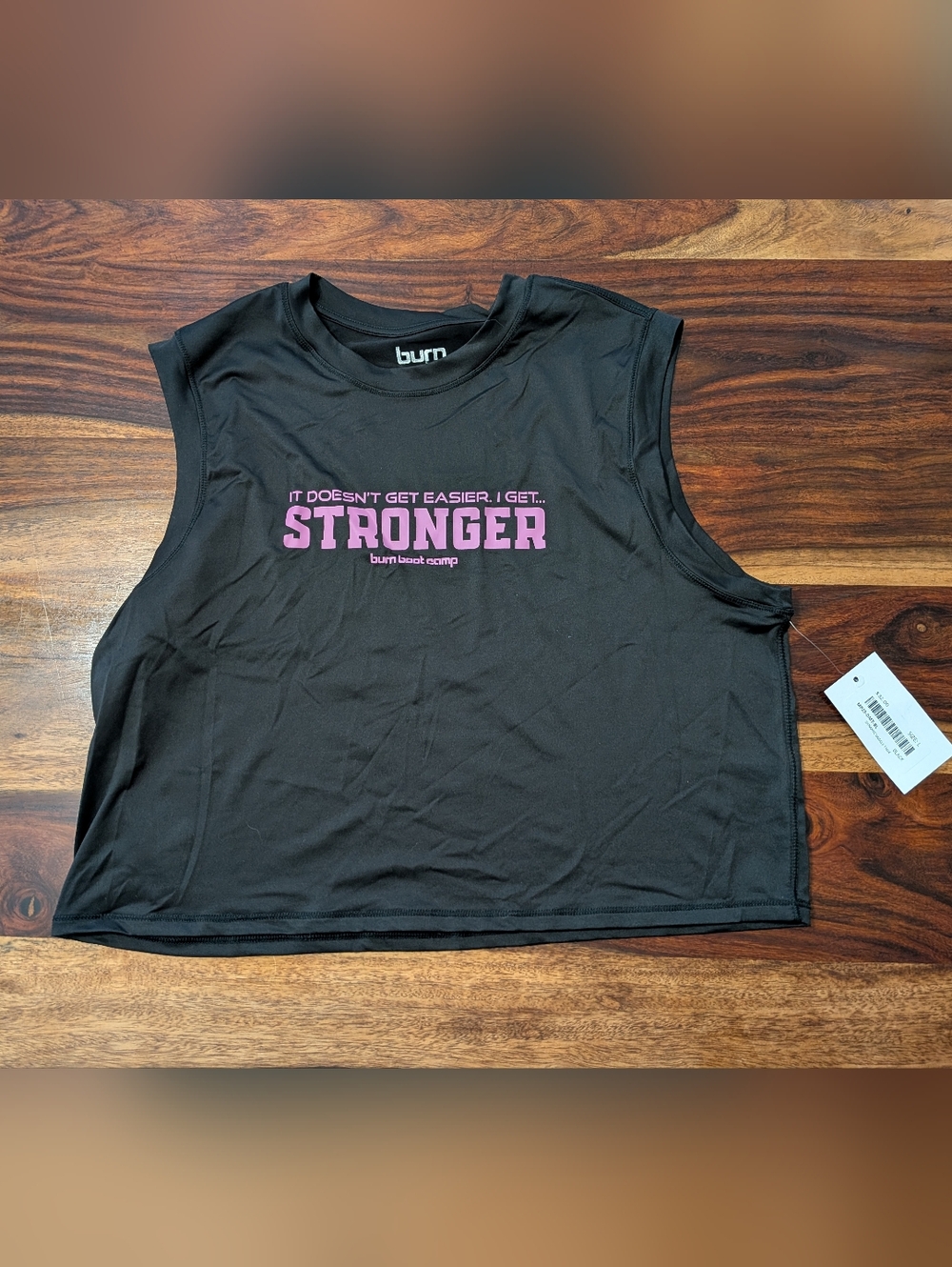 Burn Boot Camp Muscle Tank Top with Pink 'Stronger' Print- Size Large